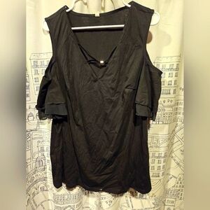 NWOT Women's Black Cold Shoulder Embellished Sleeves Decorated V Neck Size 1X